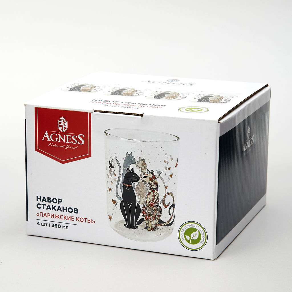 НАБОР СТАКАНОВ ПАРИЖСКИЕ КОТЫ ИЗ 4-Х ШТ. 360 МЛ - Agness фото 3