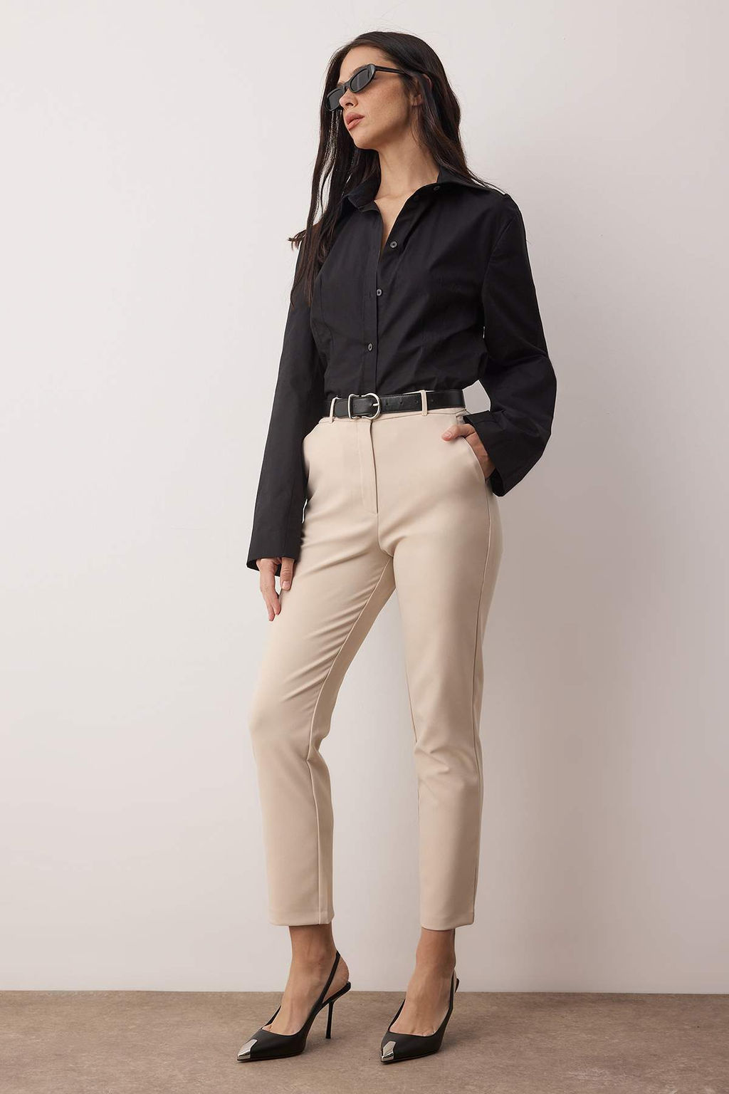 Ac?k Bej Basic Cigarette Dar Paca Dokuma Kumas Pantolon TWOSS19ST0038