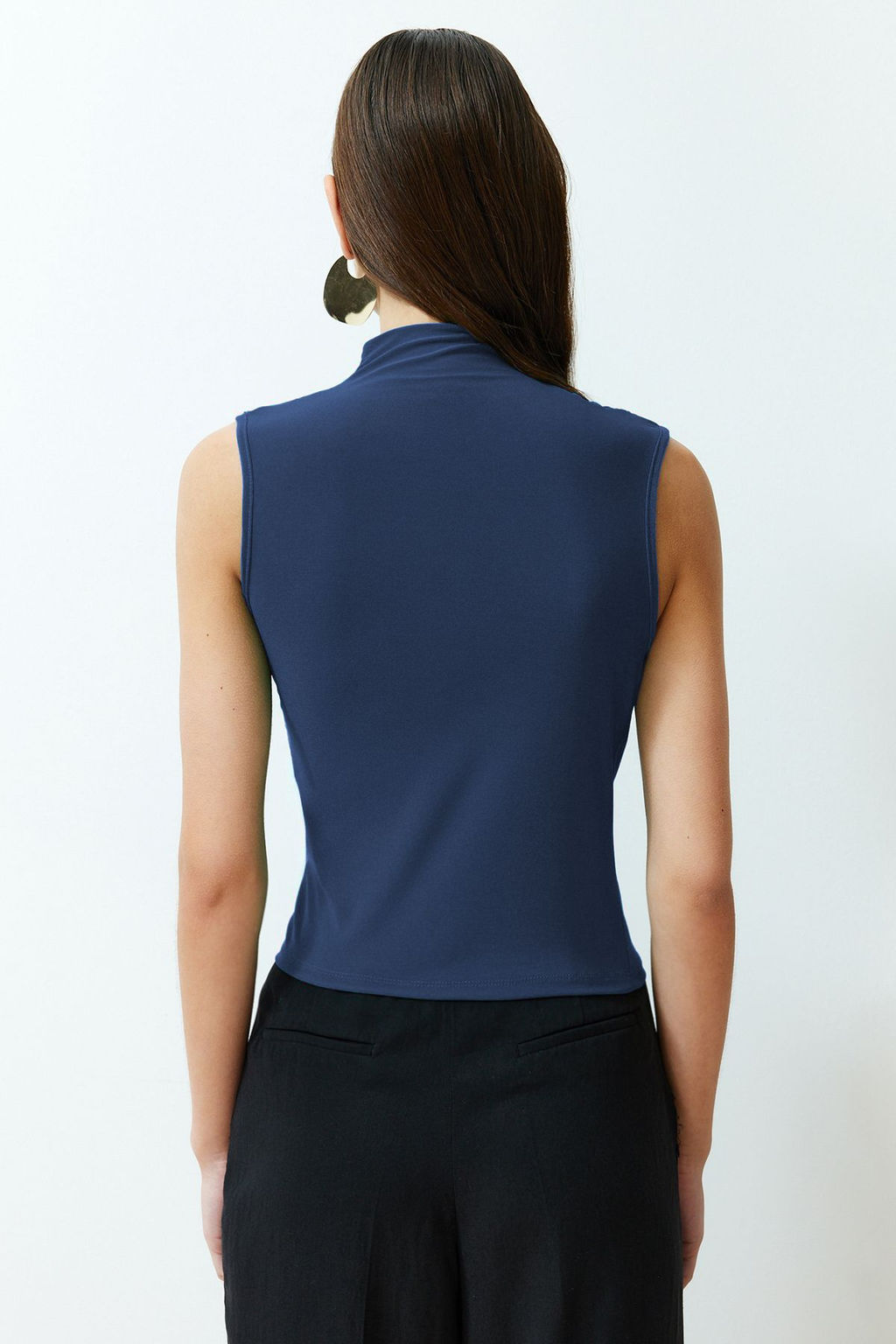 Indigo S?f?r Kol Buzgulu Vucuda Oturan Esnek Orme Bluz TWOSS24BZ00486