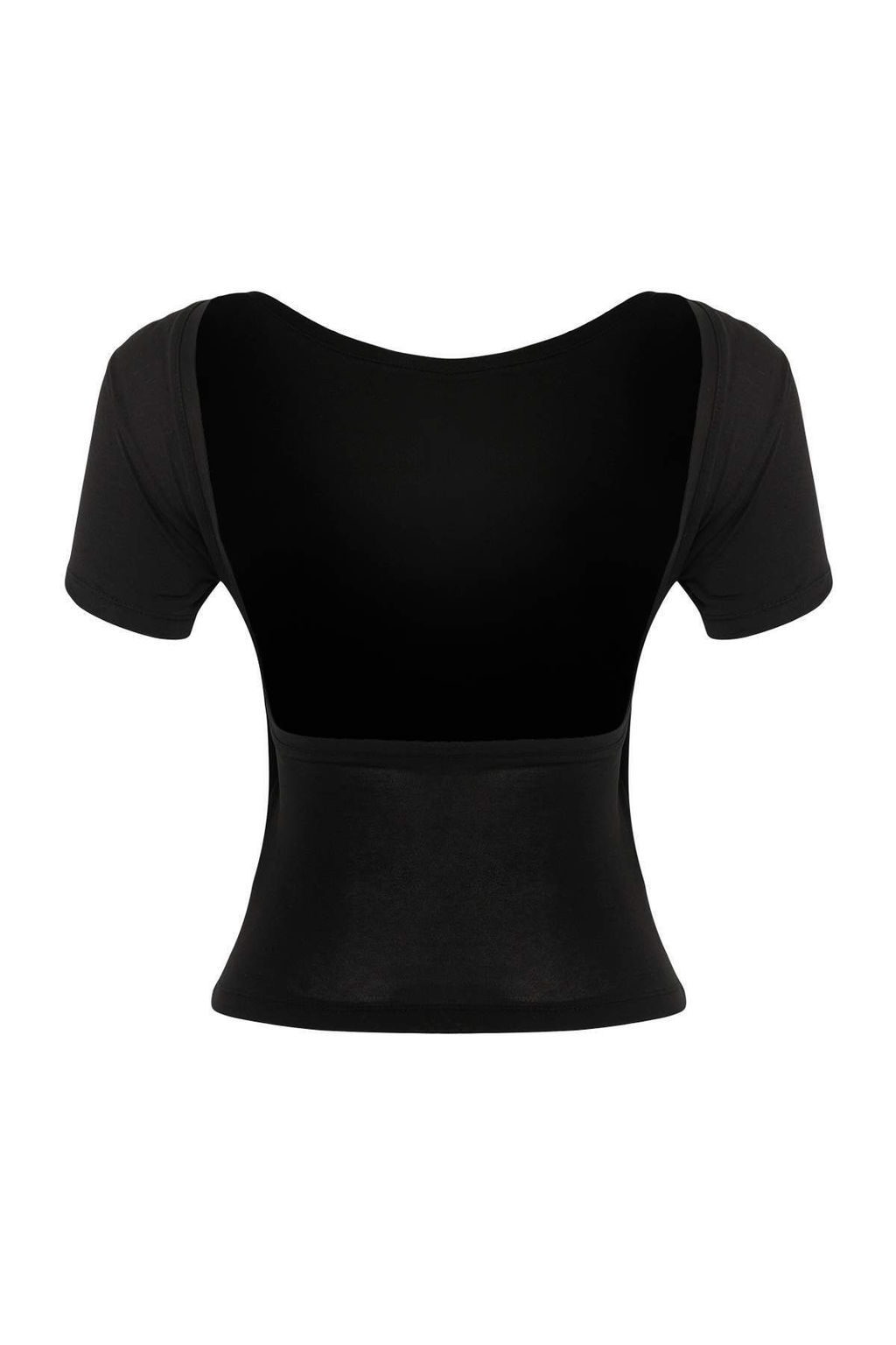Trendyolmilla Siyah S?rt Dekolteli Gogus Pedli Fitted/Vucuda Oturan Orme Bluz TWOSS25BZ00468  фото 6
