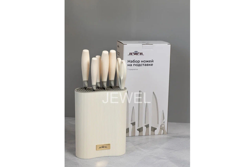 Набор ножей JEWEL на подставке, 7 предметов, молочный  фото 2