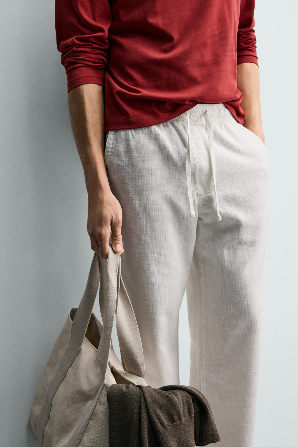 PANTAL?N RELAXED FIT ESTRUCTURA / Blanco roto