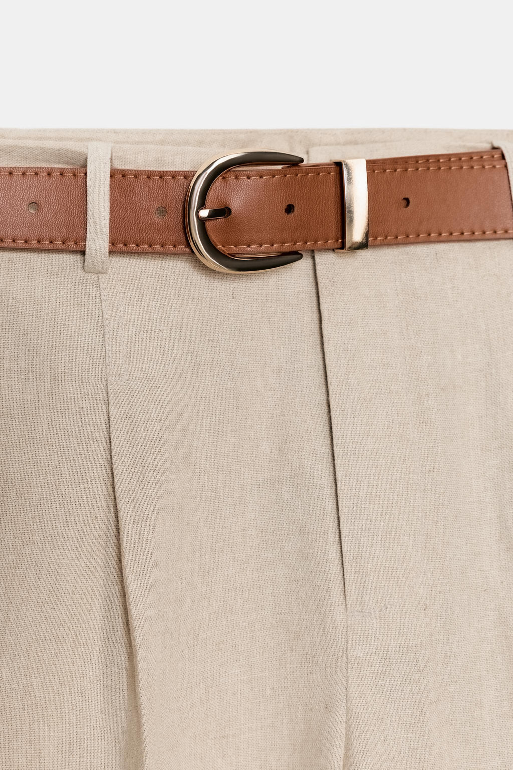 PANTAL?N CON LINO PINZAS CINTUR?N / Beige claro - Zara фото 3