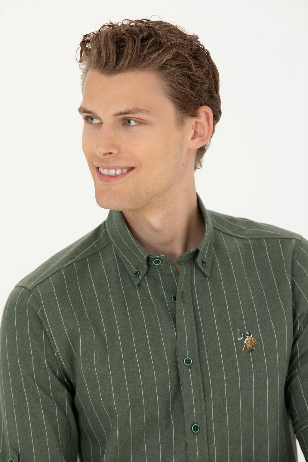 U. S. Polo Assn / Мужская зеленая рубашка с длинным рукавом - U.s. polo assn фото 9