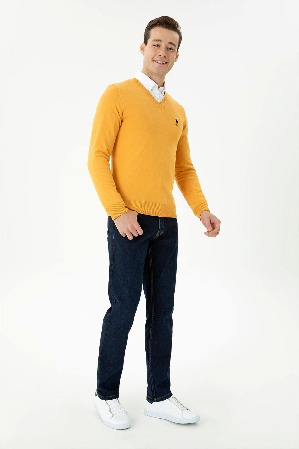 Мужской горчичный базовый свитер Неожиданная скидка в корзине - U.s. polo assn фото 4
