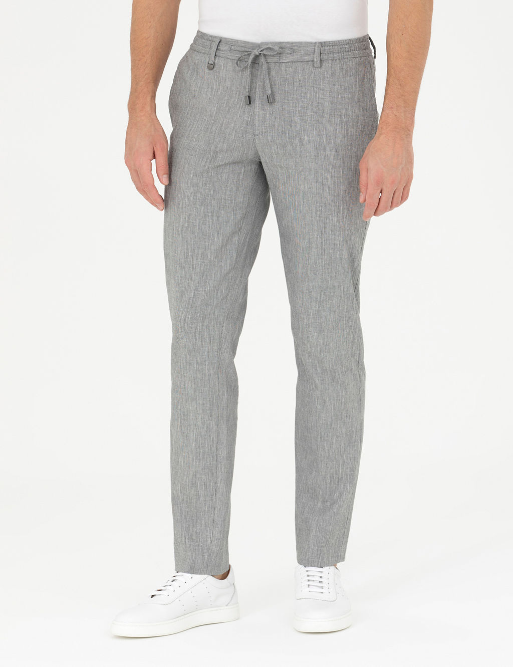 Gri Ex. Slim Fit Keten Kar___ml_ Kuma_ Pantolon