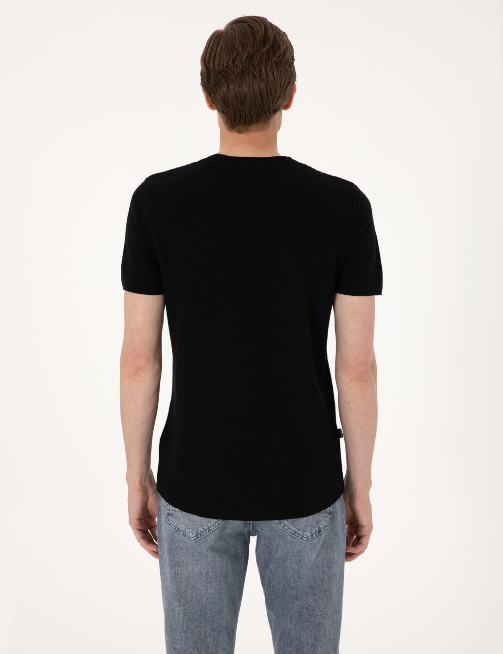 Siyah Slim Fit Keten Kar___ml_ Bisiklet Yaka Triko Ti__rt