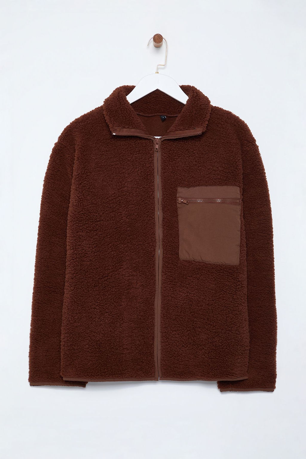 Winter Essentials Kahverengi Kal?n Polar Fermuarl? Dik Yaka Cepli Orme Sweatshirt TWOAW24SW00071