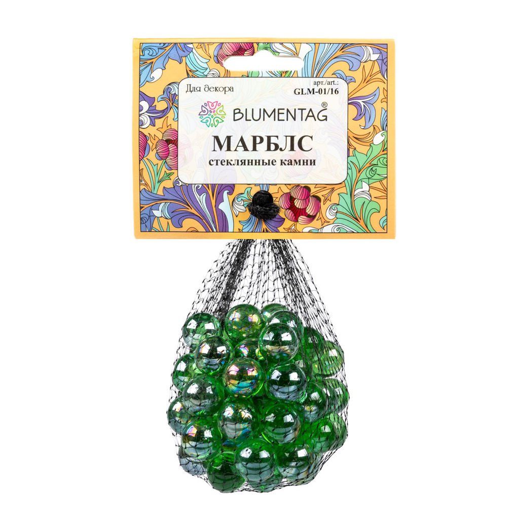 Blumentag GLM-01/16 МАРБЛС камни стеклянные d. 16 мм 6 х 340 г  10 г №01 т.синий  фото 8