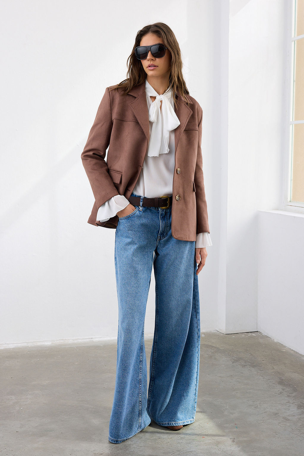 Koyu Kahverengi Rahat Kal?p Dokuma Suet Blazer Ceket TWOAW26BC00001 - Trendyolmilla фото 3