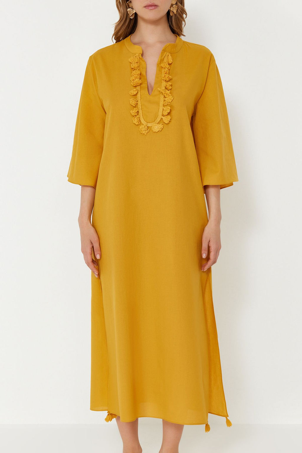 Siyah Cizgili Maxi Dokuma %100 Pamuk Puskullu Plaj Kimono&Kaftan TBESS20KM0024 - Trendyolmilla фото 18