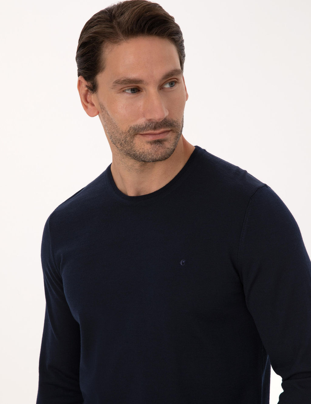 Lacivert Slim Fit Y_n Kar___ml_ Bisiklet Yaka Basic Triko Kazak - Cacharel фото 2