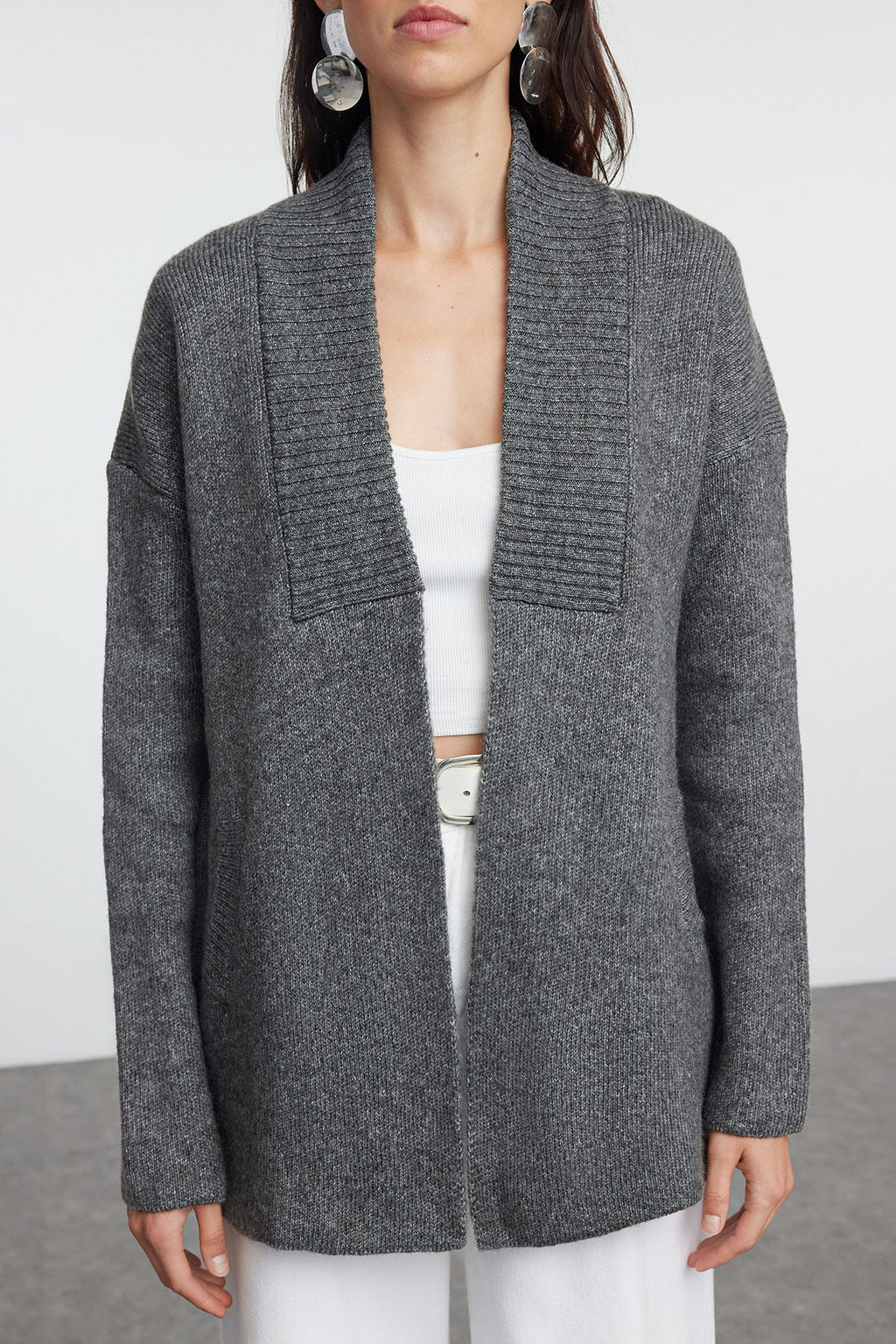 TRENDYOLMILLA Antrasit Genis Kal?p Yumusak Dokulu Triko H?rka TWOAW25HI00082  фото 3