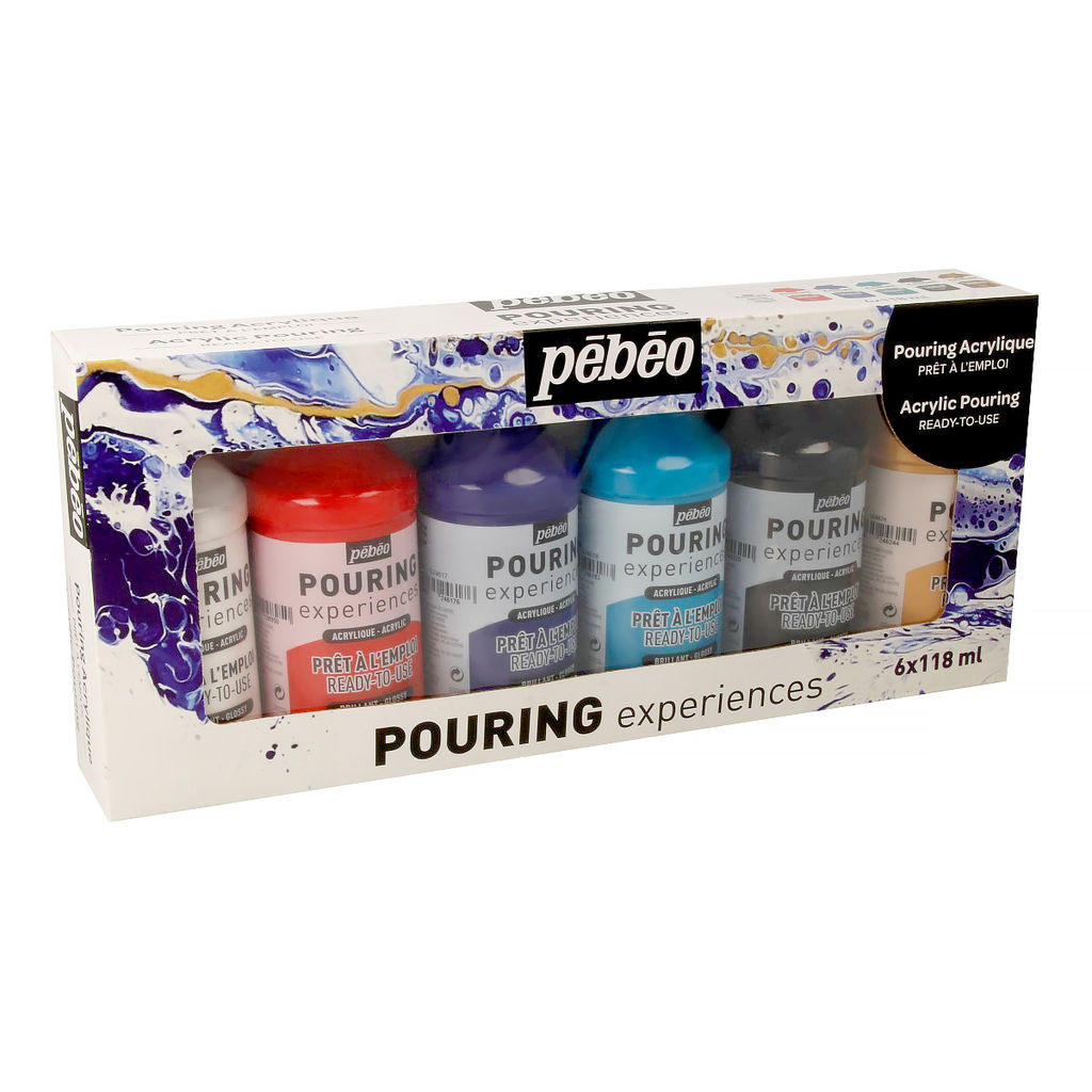 Краска акриловая PEBEO набор красок жидкого акрила для техники флюид арт 524601 6 цв. х 118 мл 524601