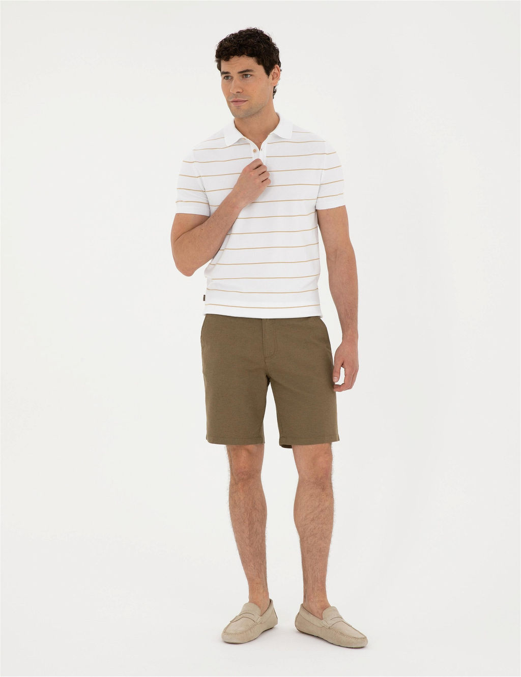 Haki Slim Fit Keten Kar___ml_ Dokuma _ort