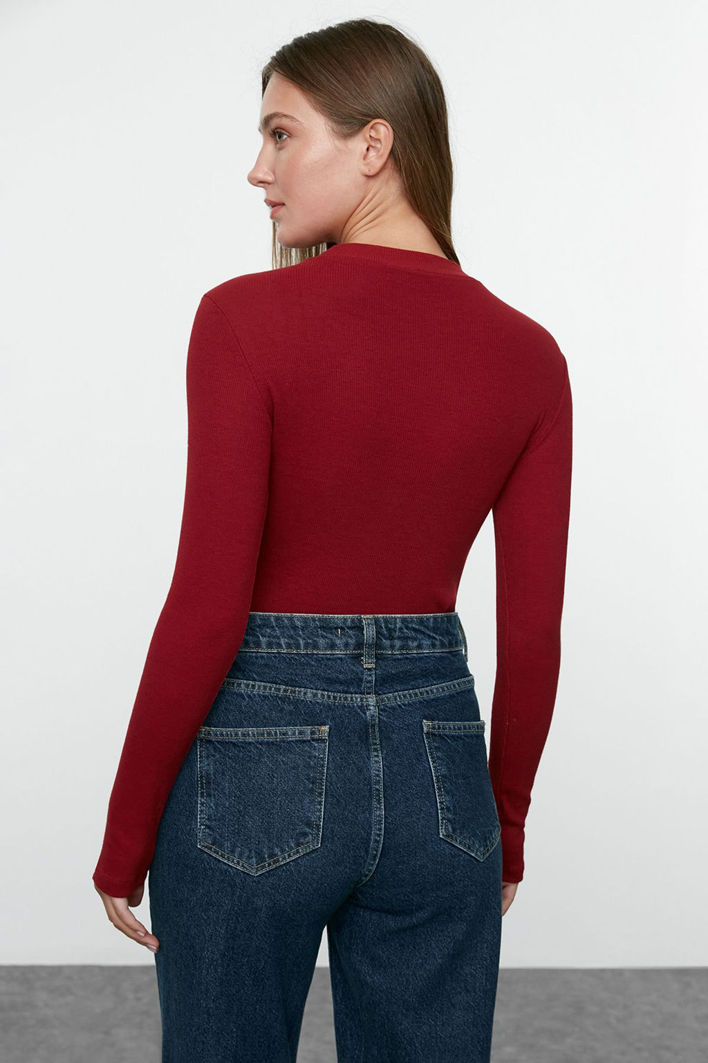 Trendyolmilla Siyah-Beyaz 2li Paket Slim C?tc?tl? Dik Yaka Fitilli Esnek Orme Body TWOAW23BD00030 фото 5