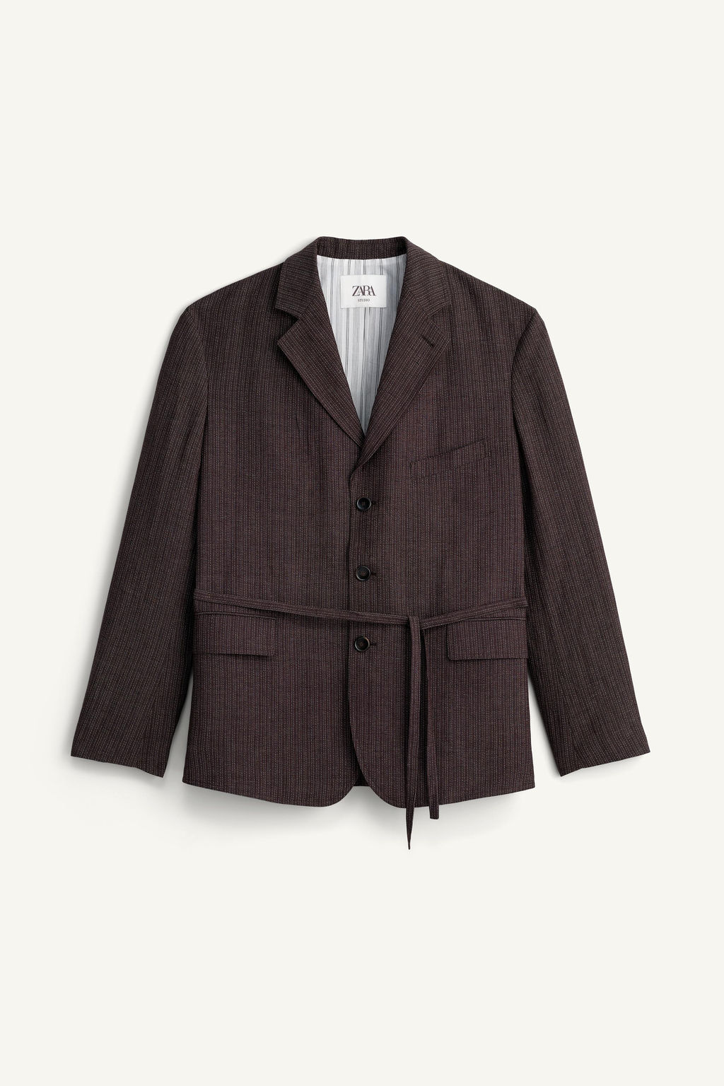 BLAZER TRAJE RAYAS VISCOSA - LINO / Marr?n oscuro - Zara фото 5