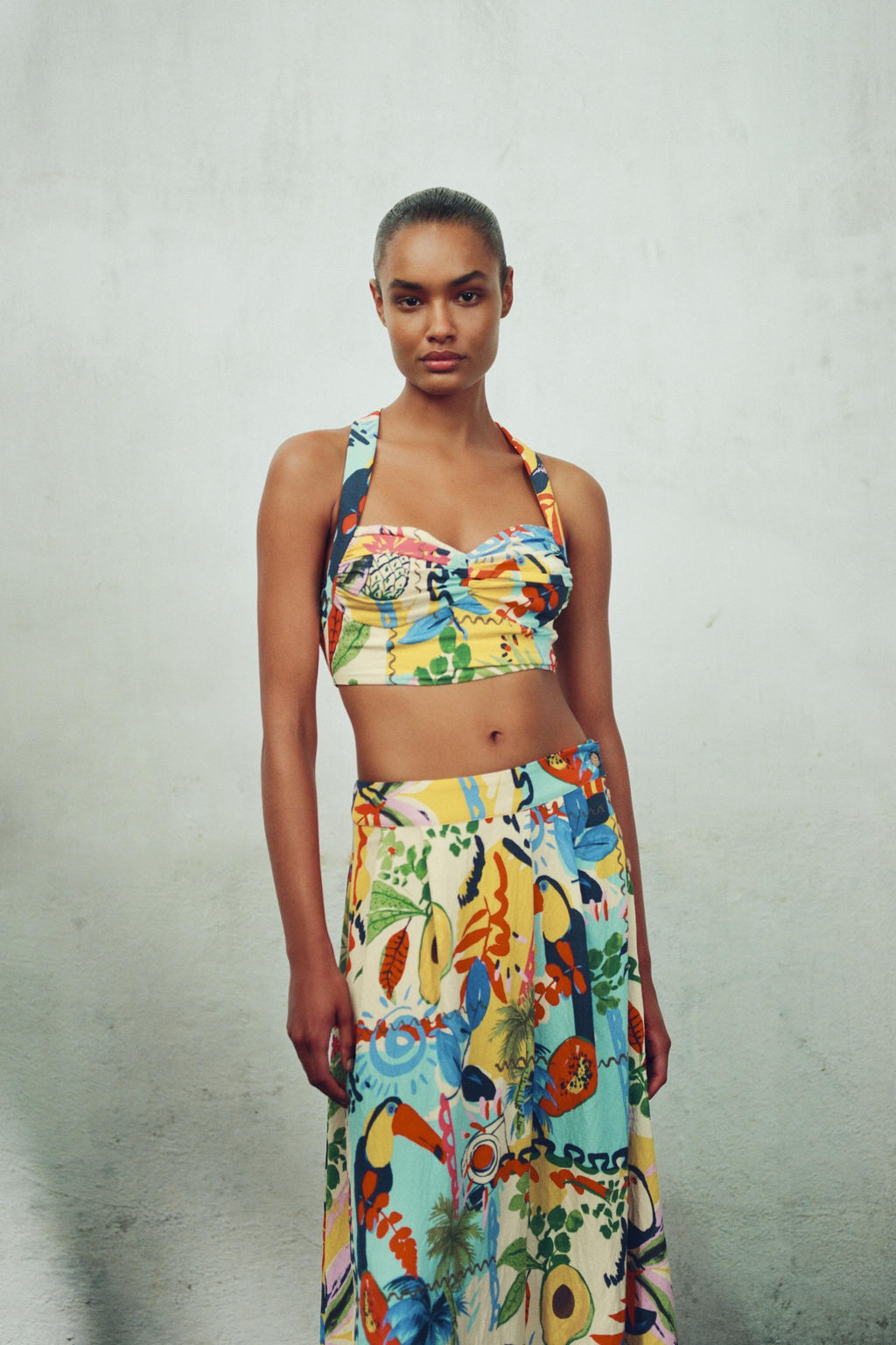 TROPICAL PRINT LAYERED MIDI SKIRT - Zara фото 4