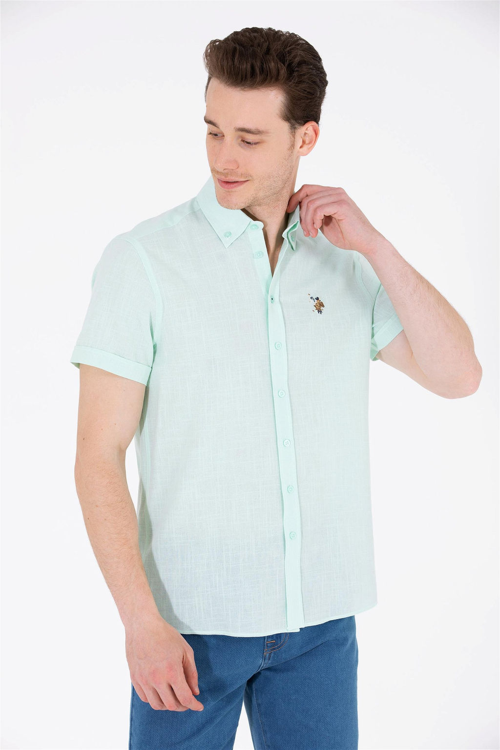 Мужская вода -зеленая рубашка с короткими рукавами в корзине - U.s. polo assn фото 2