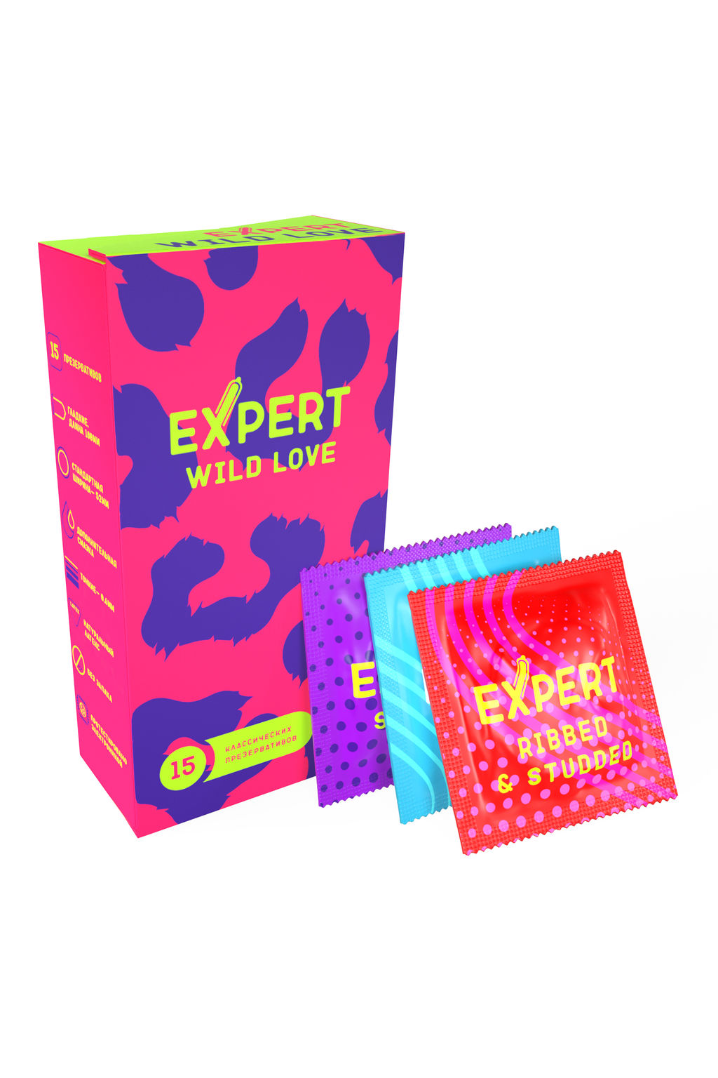 Презервативы EXPERT Wild Love , ребристые с точками, 15 шт