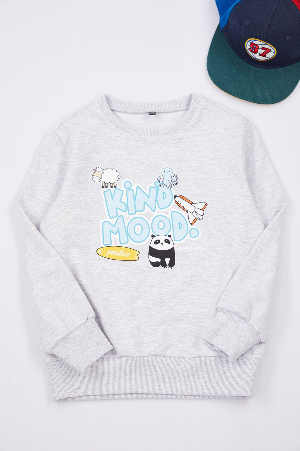 K?rm?z? K?z Cocuk Desenli Bisiklet Yaka Slogan Orme Sweatshirt TKDAW25SW00041 - Trendyolmilla фото 2