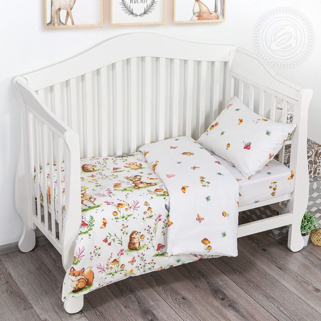 Лесные друзья Детский/Пододеяльник: 1 шт. - 147*112; Простыня: 1 шт. - 150*110; Наволочка: 1 шт. - 40*60; Поплин ясельный