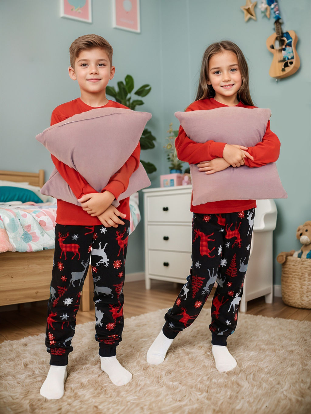 Пижама детская красная/черная олень ПЖ-1818 (110, 60)