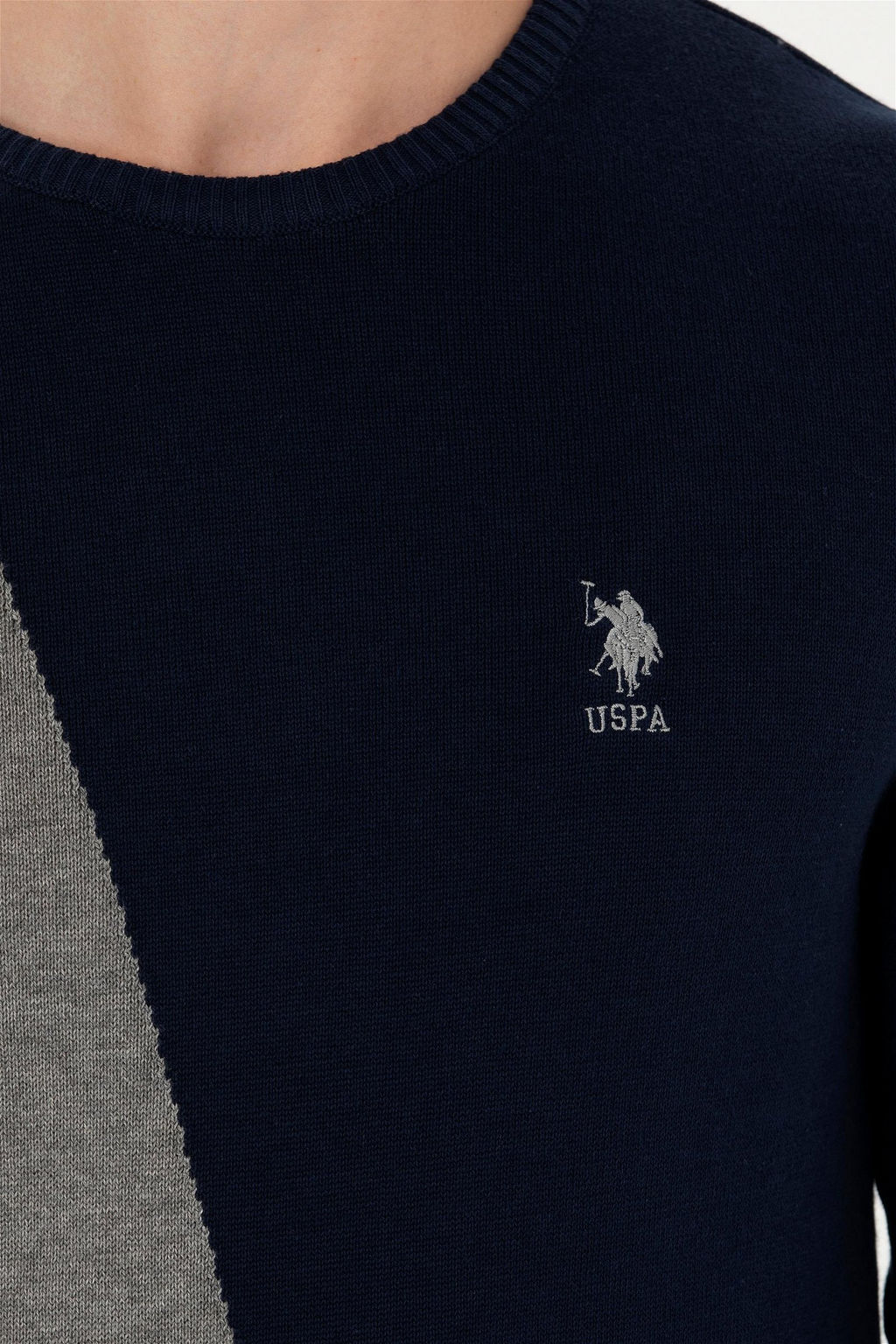 Свитер U.S. Polo Assn мужской серый меланжевый хлопок  фото 14