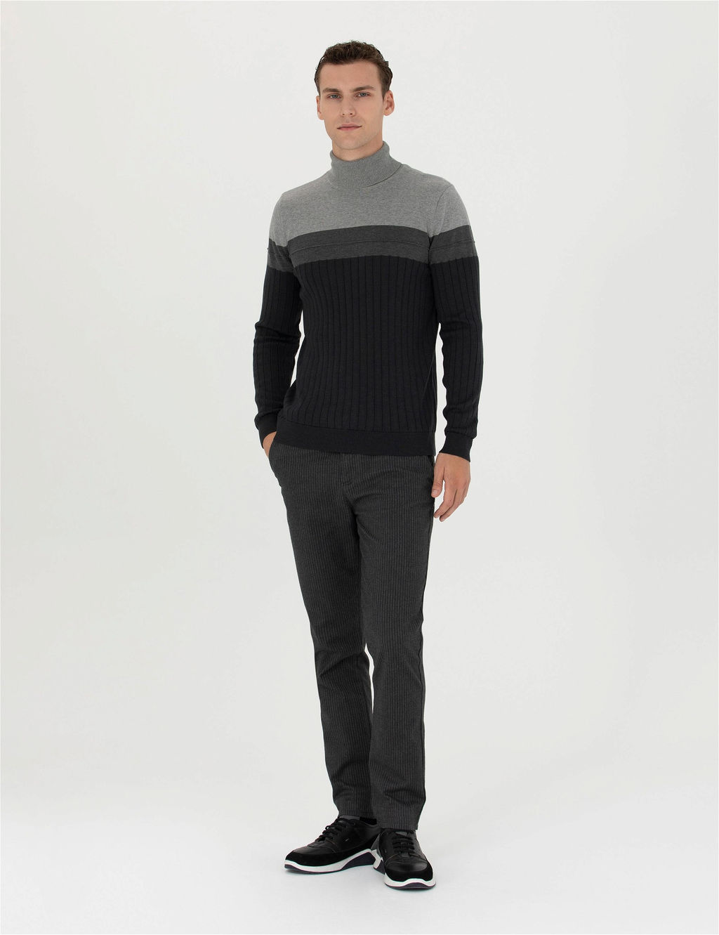 Antrasit Melanj Slim Fit Bal_k__ Yaka Triko Kazak - Pierre cardin фото 4