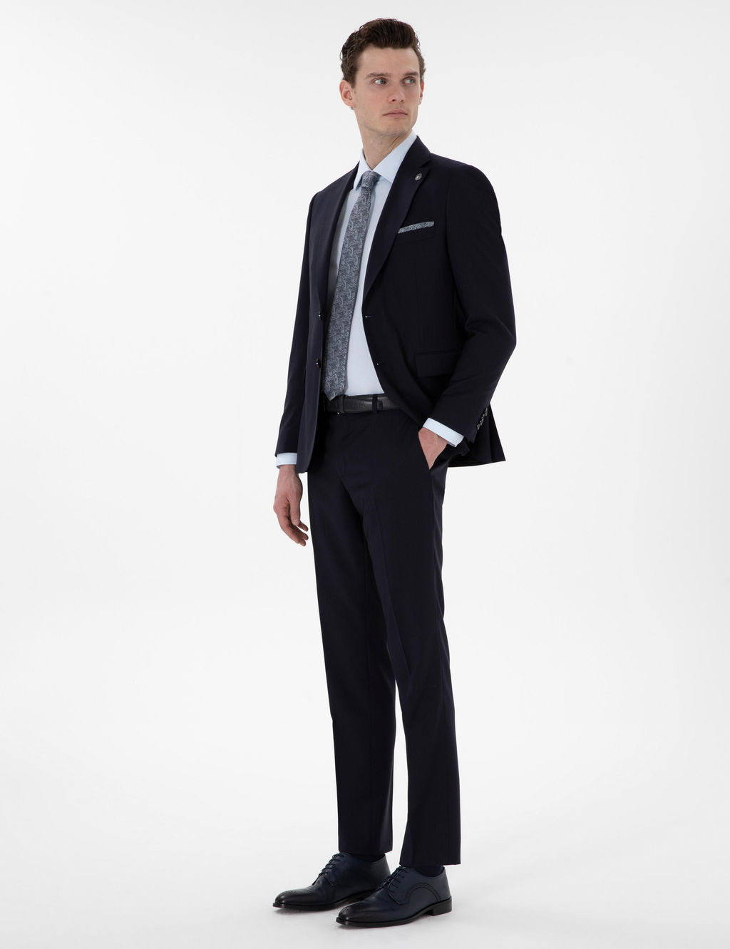 Lacivert Slim Fit Y_n Tak_m Elbise