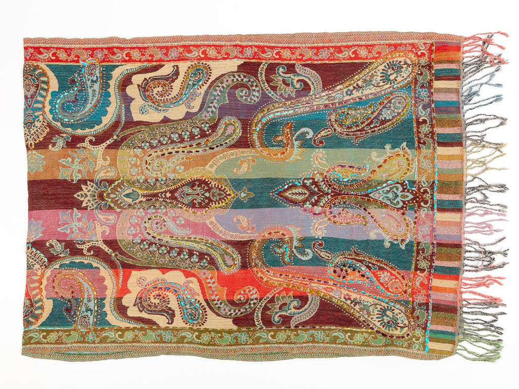 Палантин с вышивкой (шерсть вареная) в ассортименте № Тк906/77 - Ганг фото 2