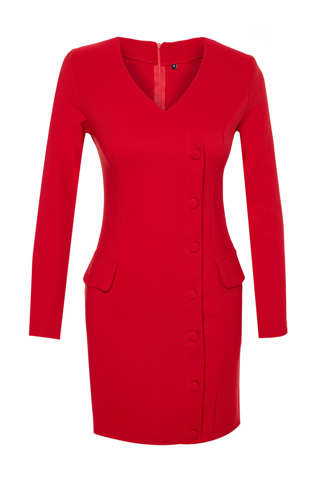 K?rm?z? Cep Detayl? Dugmeli V Yaka Dokuma Ceket Elbise TWOAW24EL00629 - Trendyolmilla фото 12