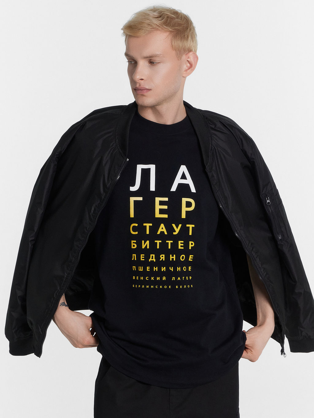 Футболка мужская черная с надписью лагер стаут биттер ледяное пшеничное черный +печать6 111846