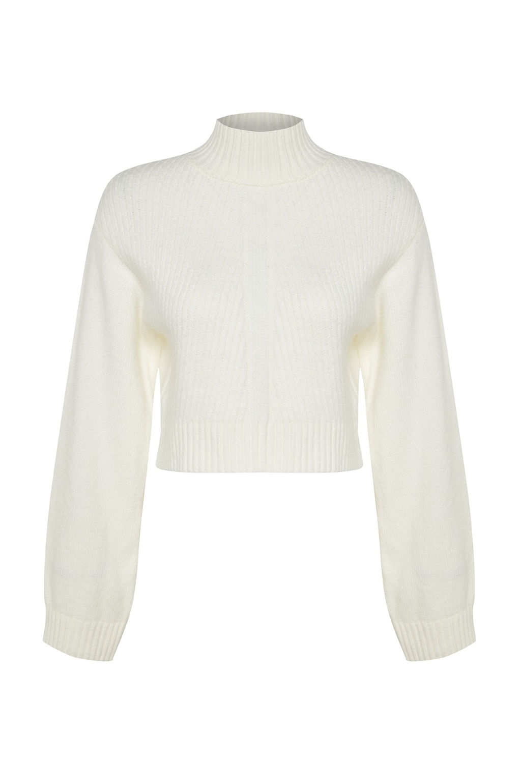 Ekru Crop Yumusak Dokulu Dik Yaka Triko Kazak TWOAW24KZ00320 - Trendyolmilla фото 6