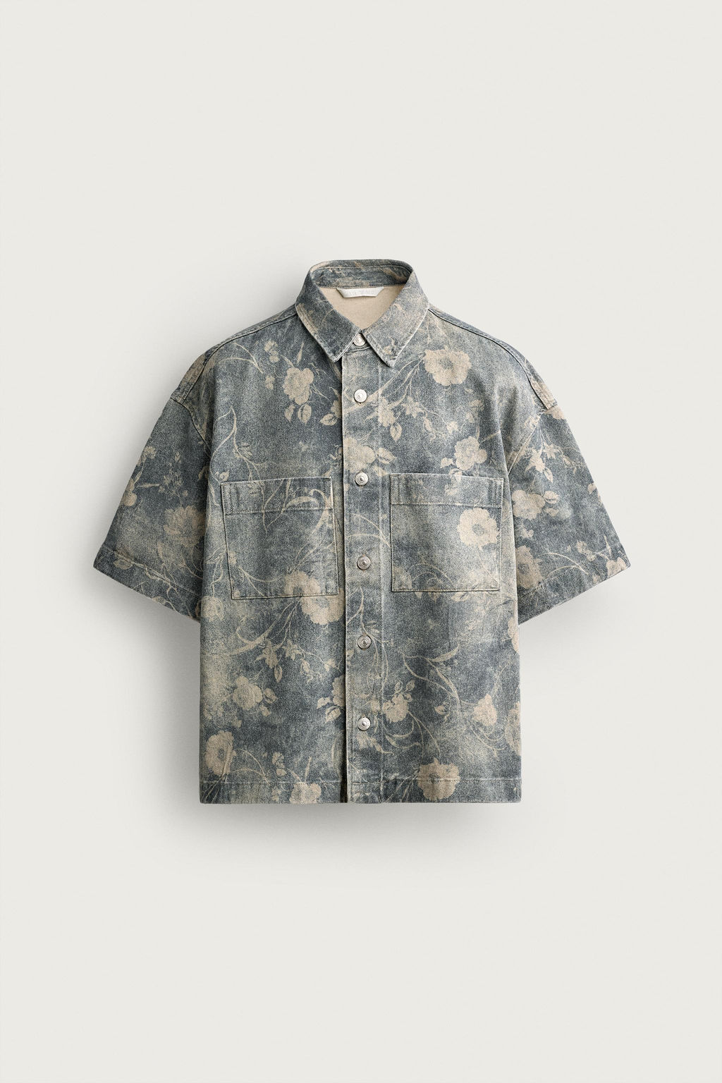 CAMISA RELAXED FIT ESTAMPADO FLORAL LAVADO / Azul claro - Zara фото 6