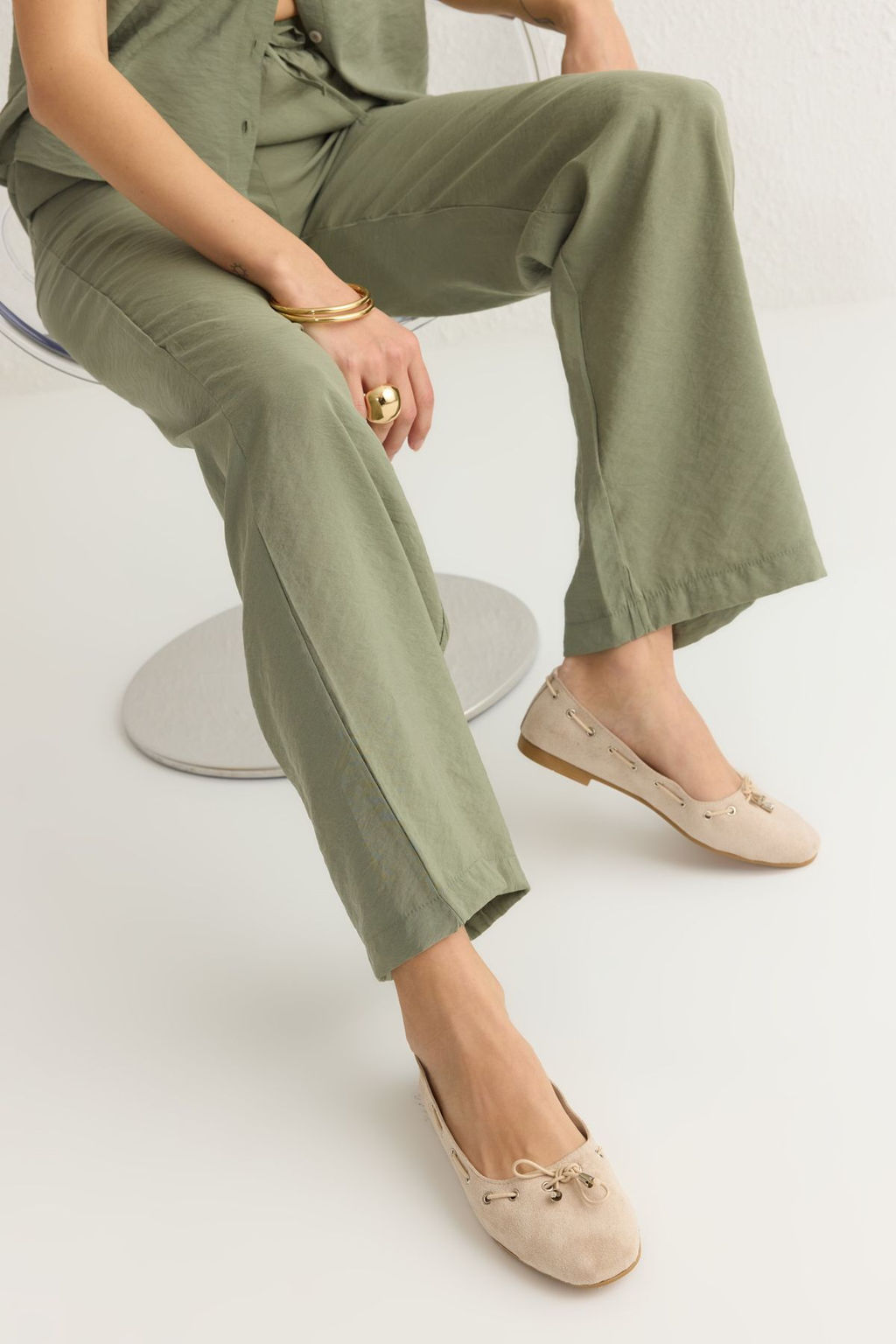 Trendyol Shoes Bej Baglama Detayl? Badem Burun Kad?n Babet TAKSS25BE00004