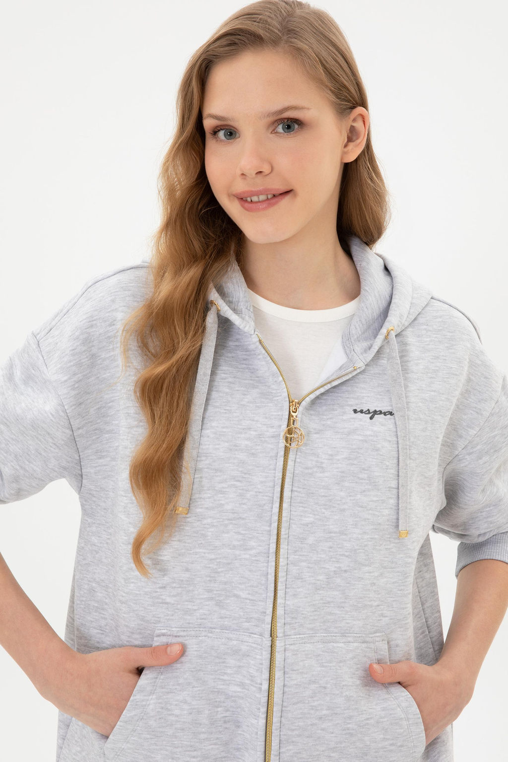 Kad_n A__k Gri Sweatshirt Sepette S_rpriz _ndirim - U.s. polo assn фото 2