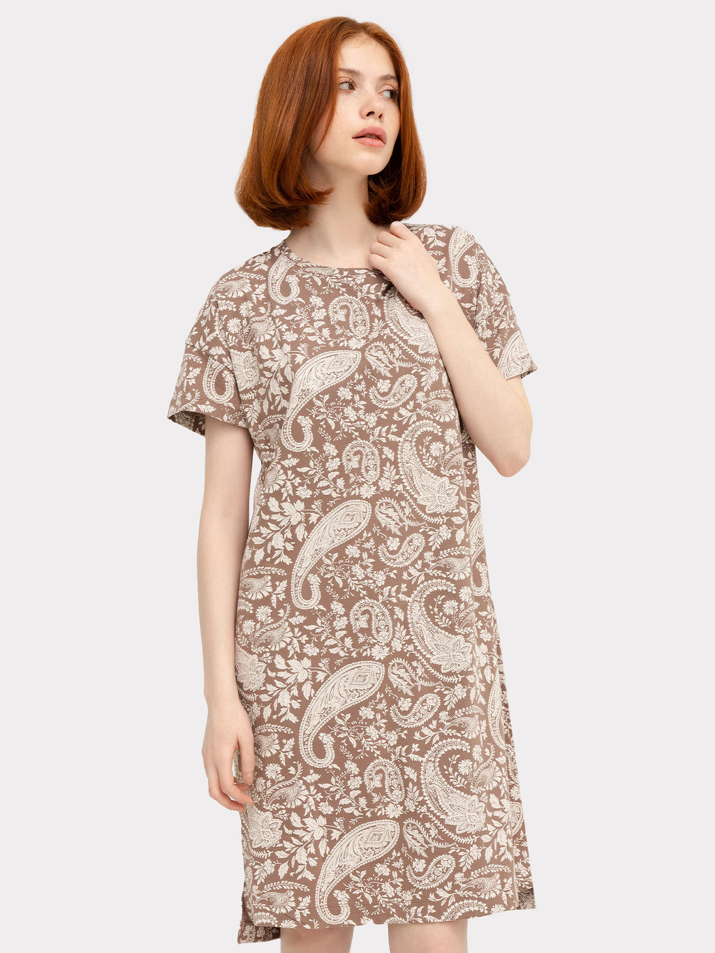 Сорочка ночная женская бежево-тауповая с узором пейсли - Mark formelle фото 2