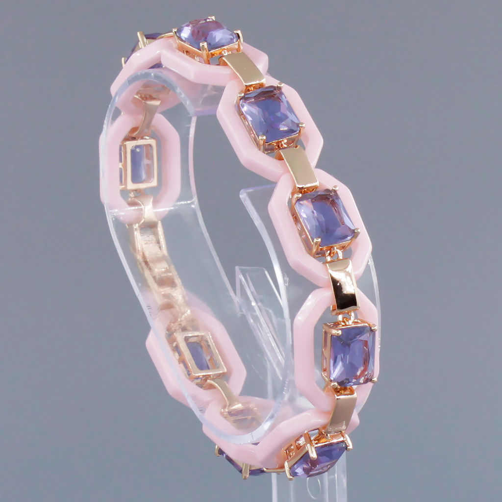 Браслет Октагон из розовой керамики с Александритом покрытие под золото, длина 18см - Agat77 фото 2