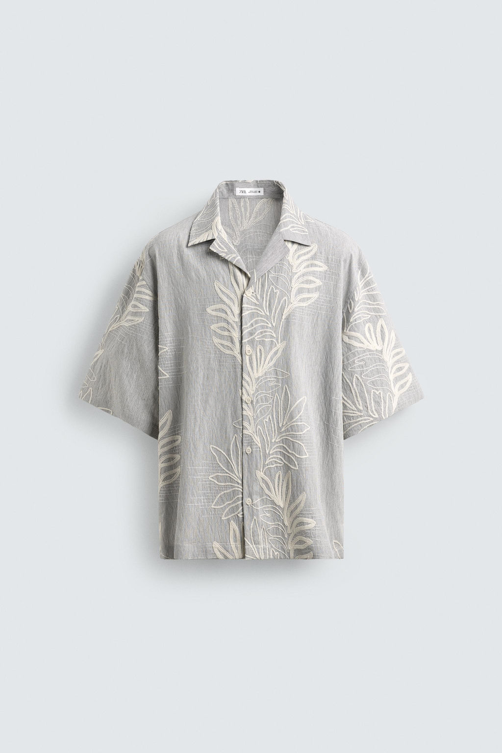 CAMISA JACQUARD BORDADO HOJAS / Celeste - Zara фото 8