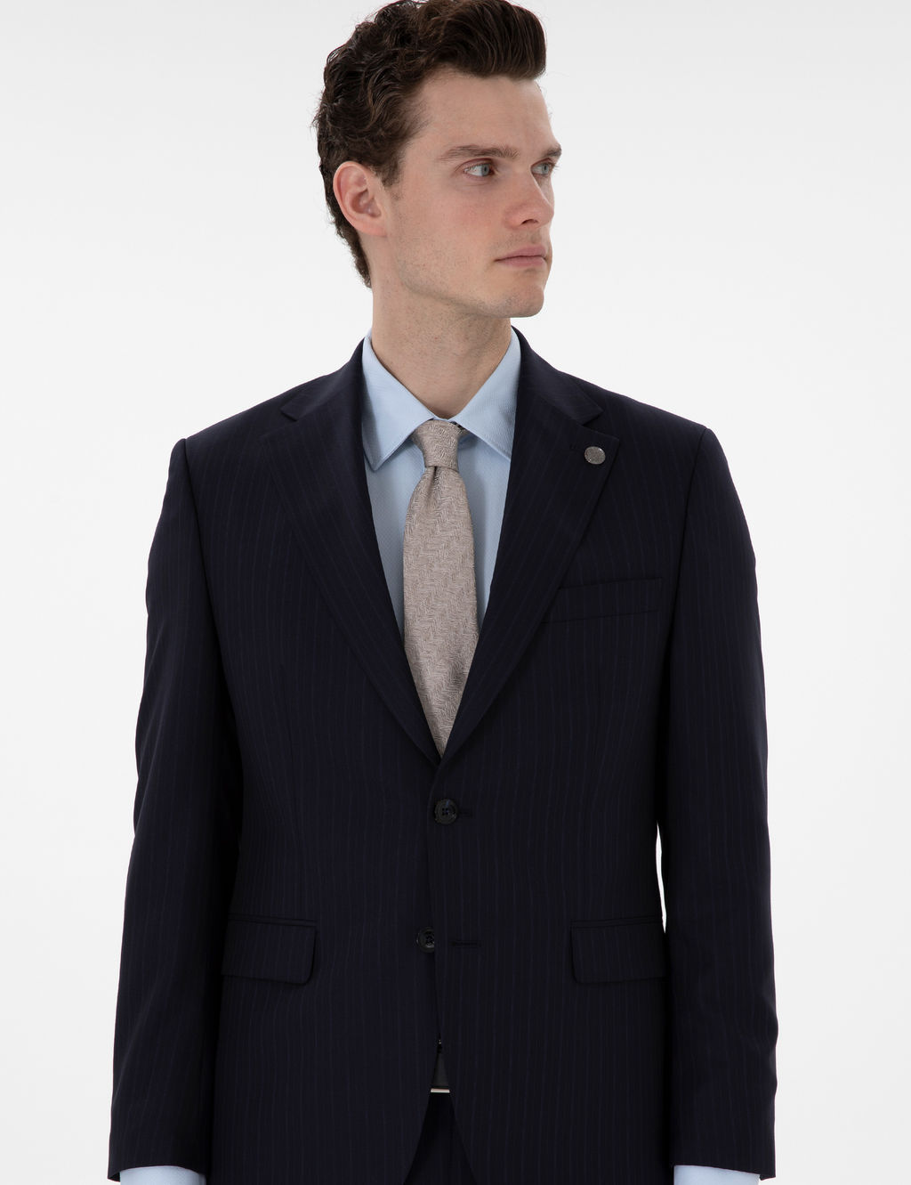Lacivert Slim Fit _izgili %100 Y_n Tak_m Elbise