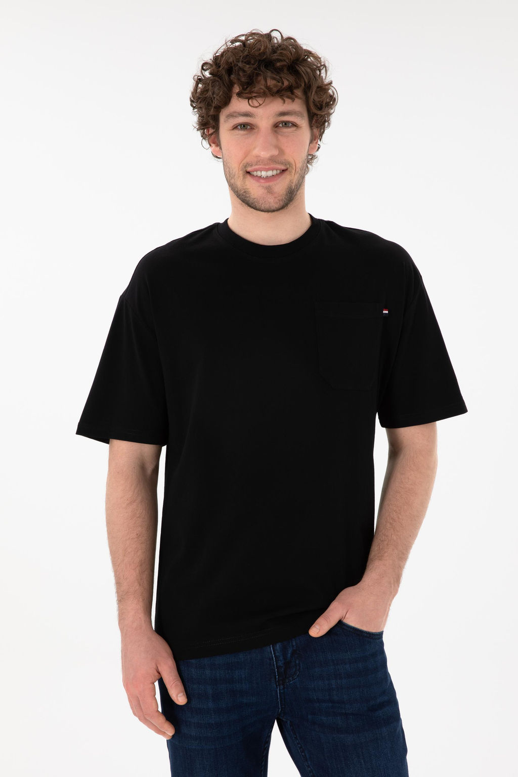 Erkek Comfort Fit Bisiklet Yaka Siyah Ti__rt Sepette S_rpriz _ndirim