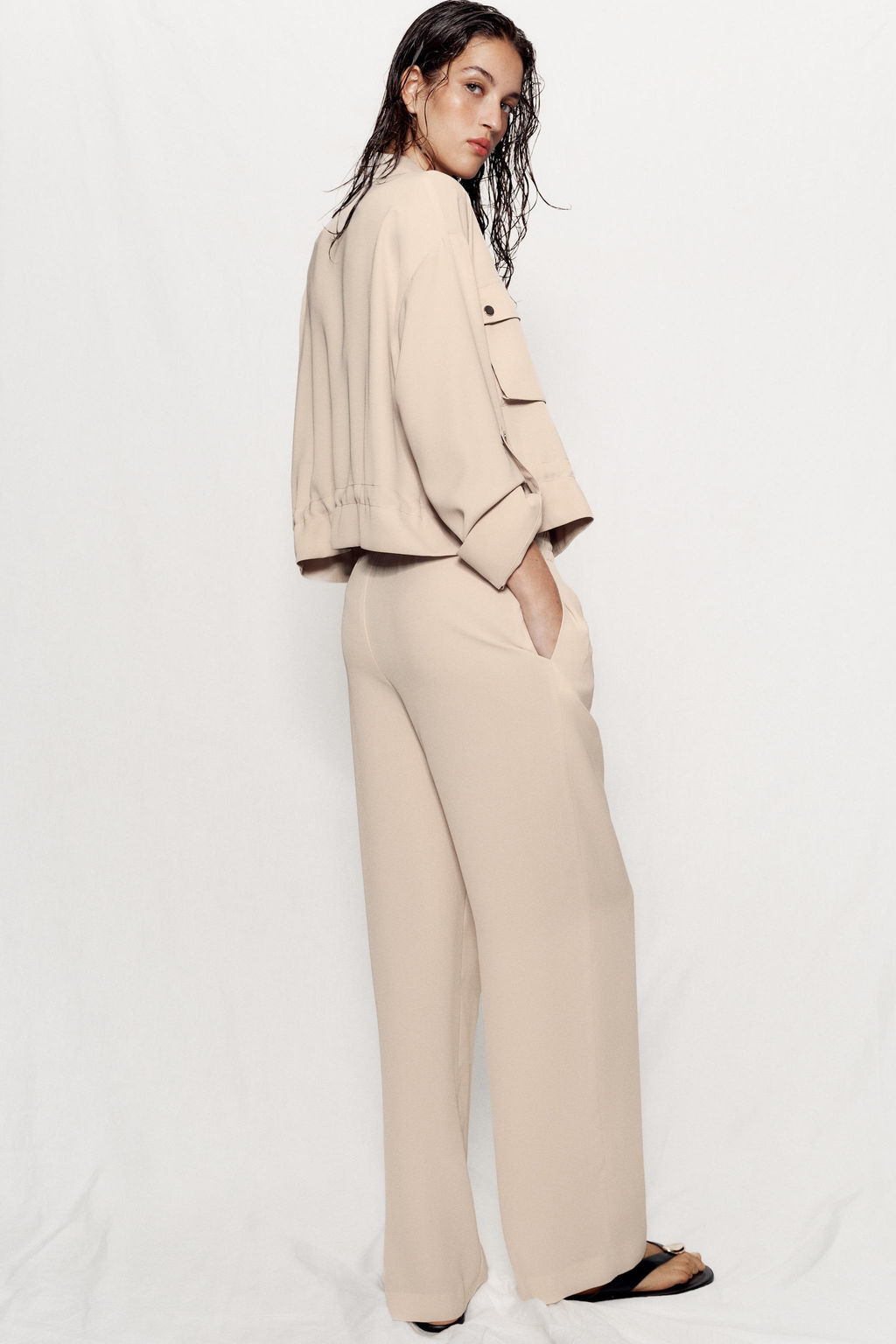 PANTAL?N FLUIDO CINTURA EL?STICA / Beige - Zara фото 5
