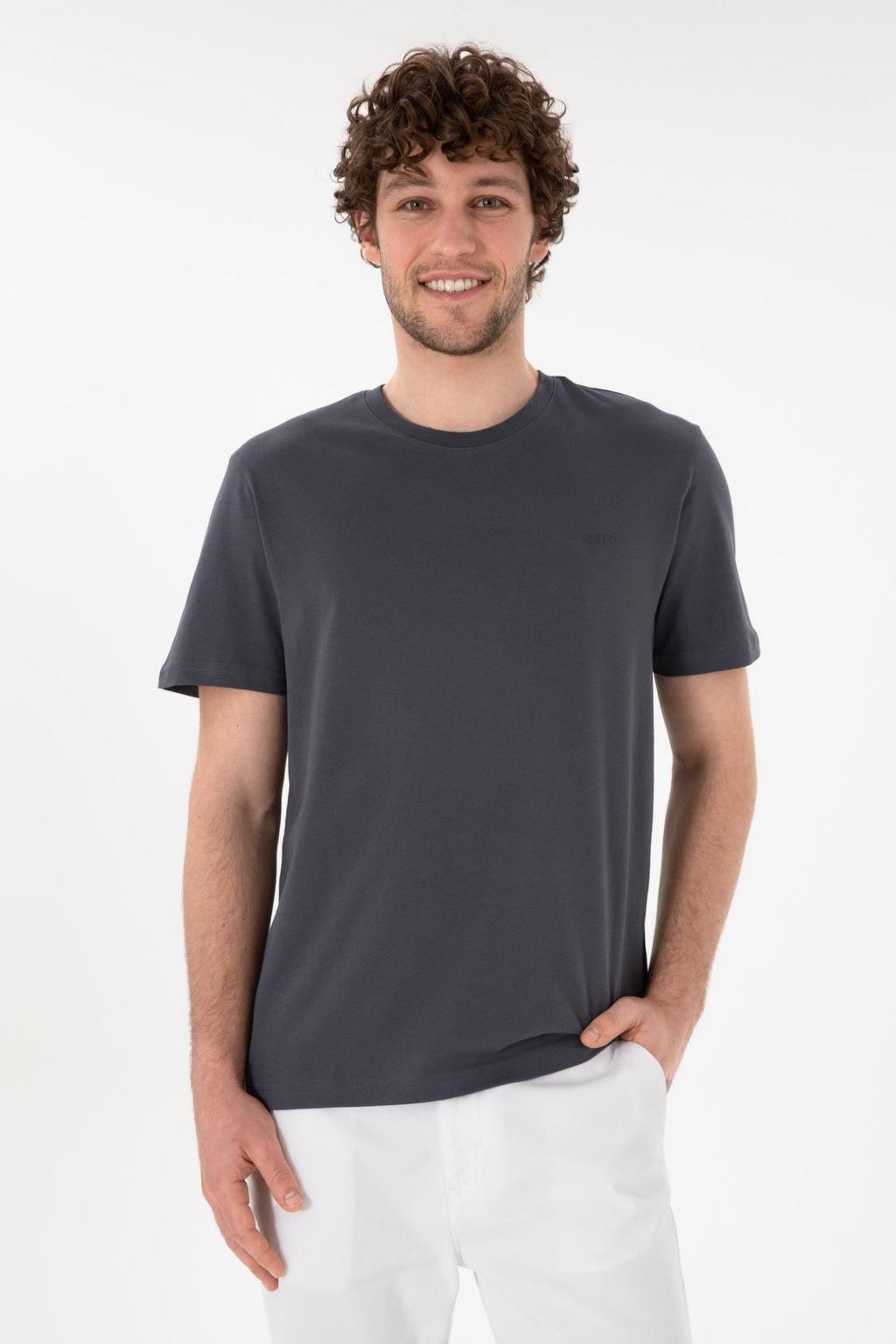Erkek Regular Fit Bisiklet Yaka Antrasit Basic Ti__rt