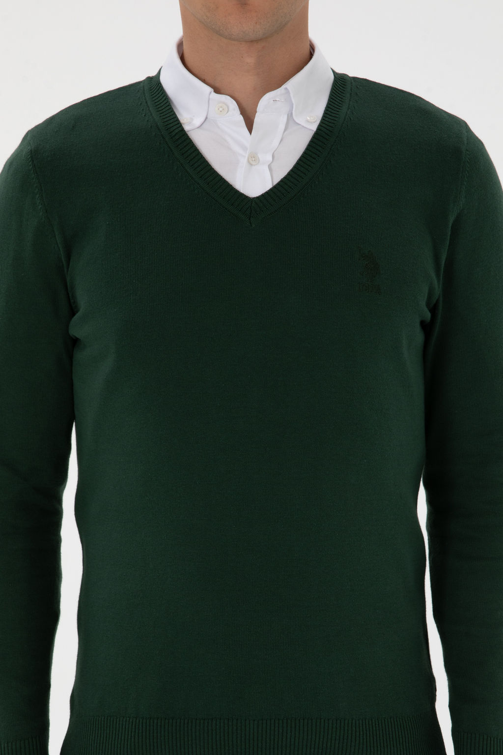 Erkek Slim Fit V Yaka Koyu YeЕil Basic Kazak - U.s. polo assn фото 6