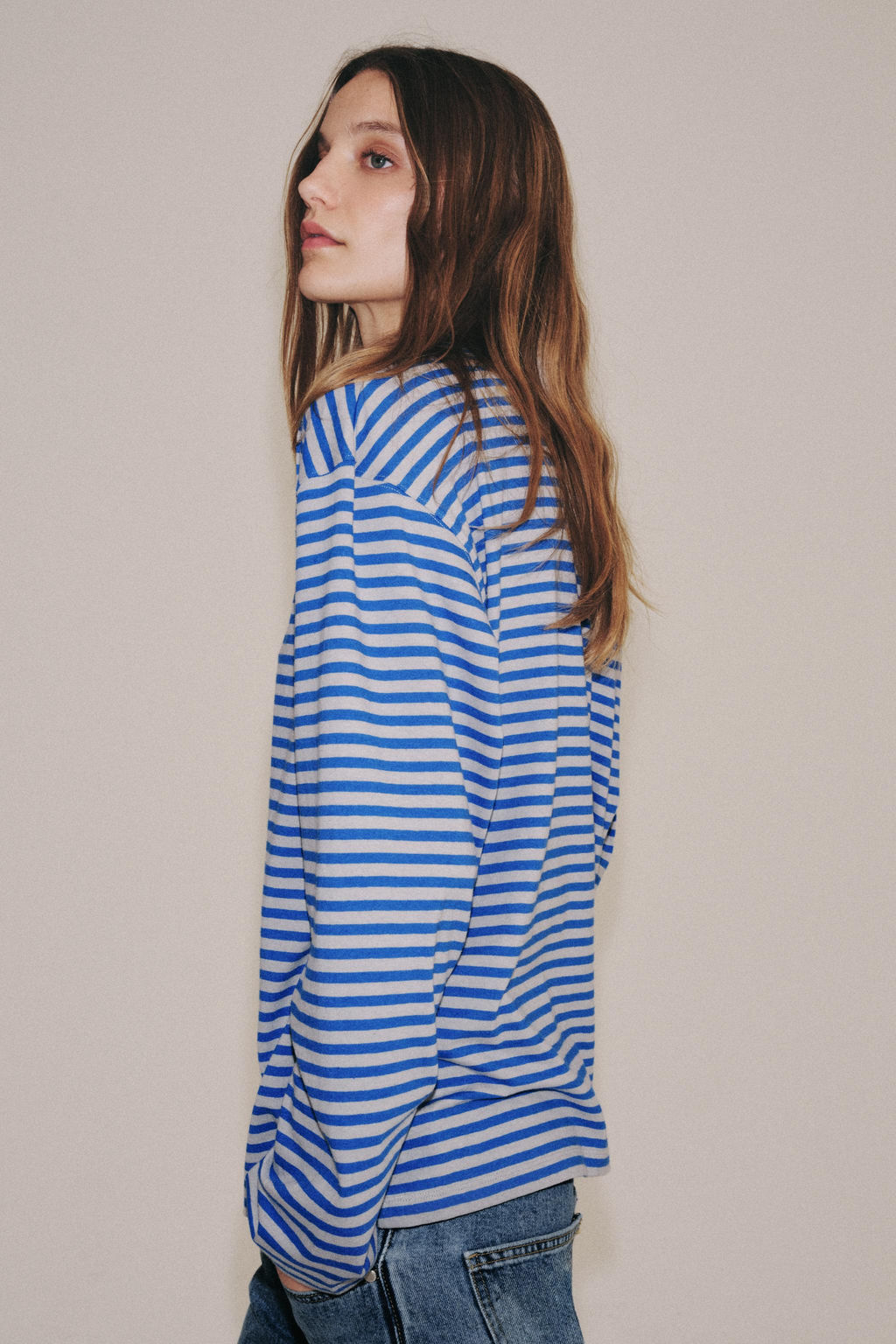 CAMISETA RAYAS ALGOD?N Y LINO / Gris / Azul - Zara фото 2