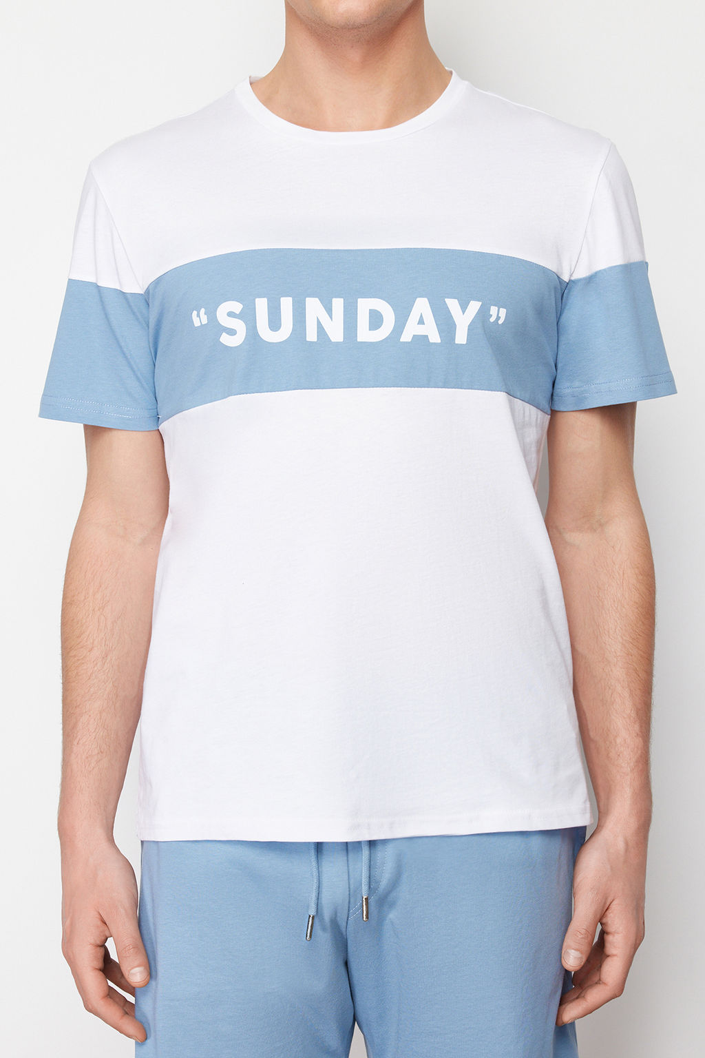 TRENDYOL MAN Mavi Regular Fit Slogan Bask?l? Orme Sortlu Pijama Tak?m? TMNSS24PT00002 - Trendyolmilla фото 4