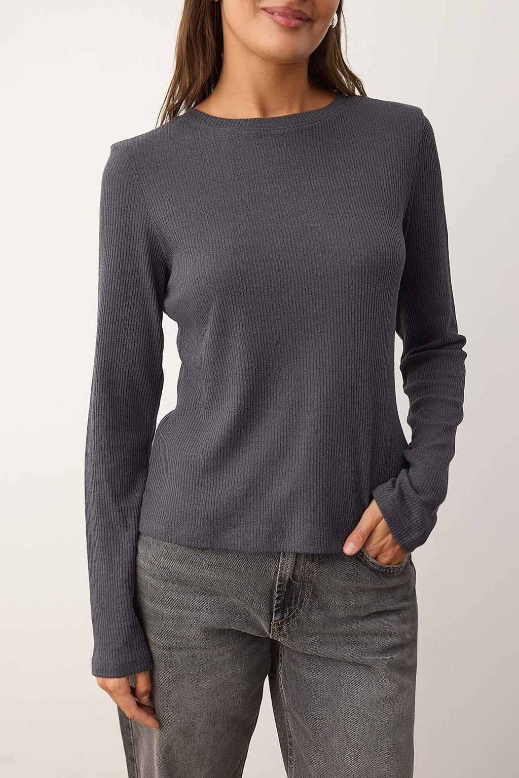 Wardrobe Essentials  Antrasit Triko Gorunumlu Orme Bluz | TWOAW26BZ00150 - Trendyolmilla фото 12