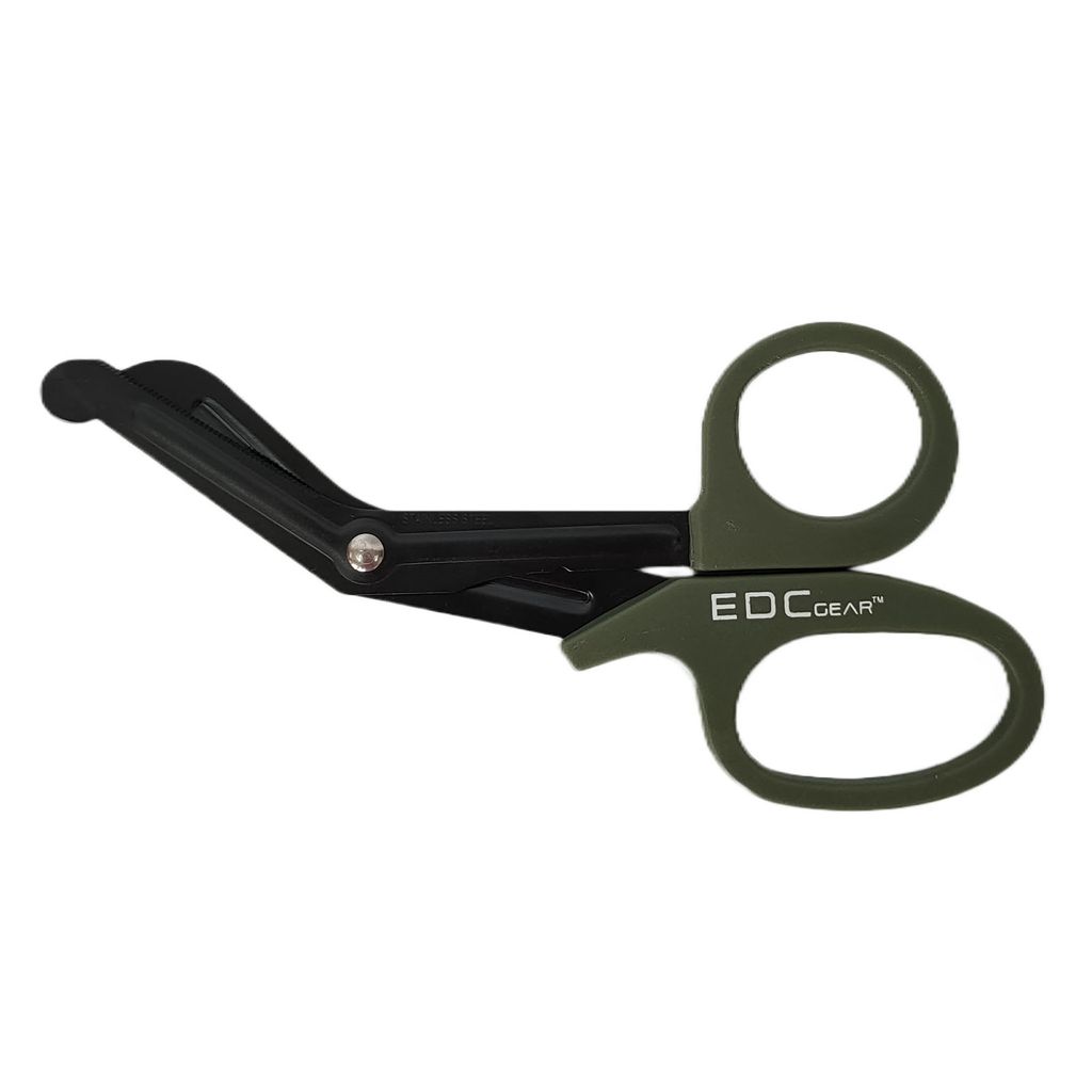 Спасательные ножницы EDC Gear (хаки-олива) - длина 19 см, нержавеющая сталь, изогнутый кончик, возможность регулировки лезвий. №402