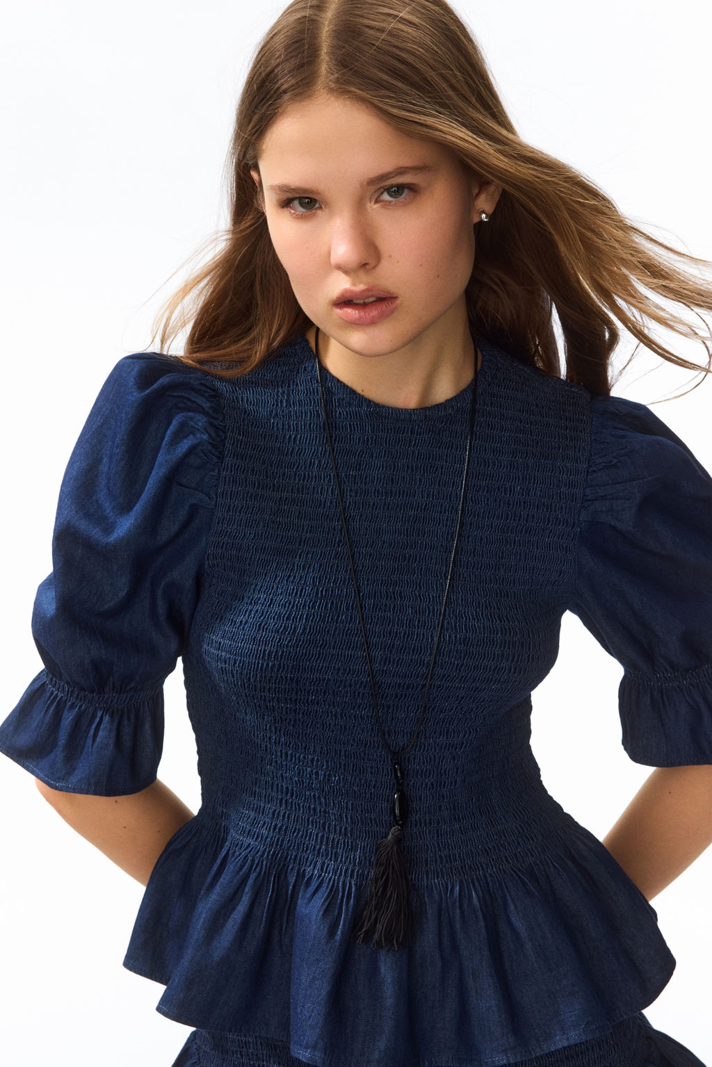 Blusa denim nido de abeja - H&m фото 3